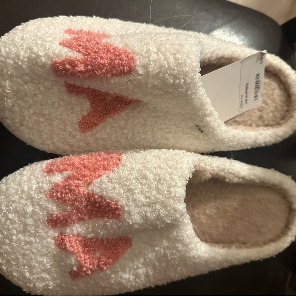 Cozy White and Pink Mama Slippers